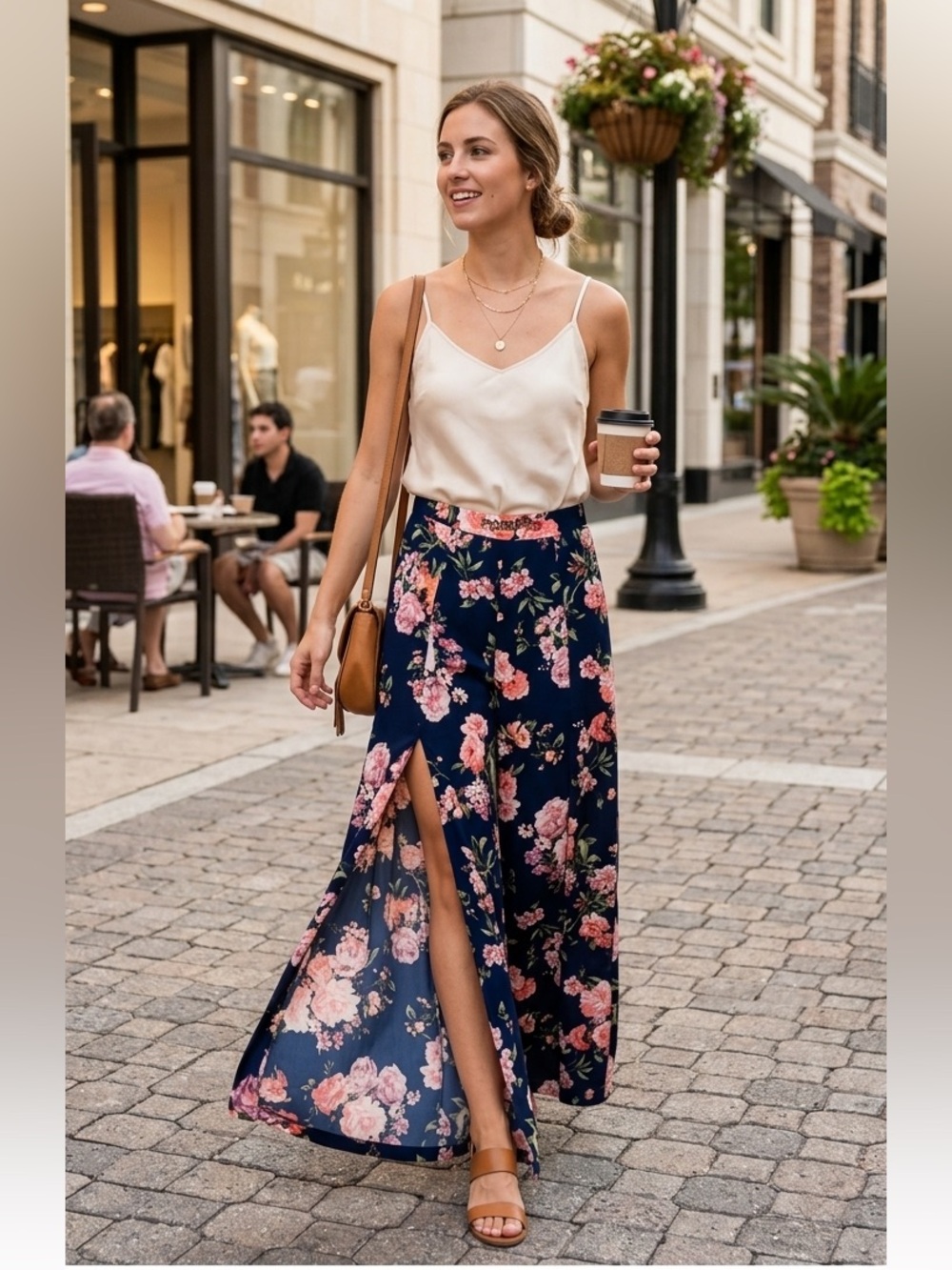 Boho Floral Rose High Split Pants Event Flowy Dressy Classy M Beach Summer Wide